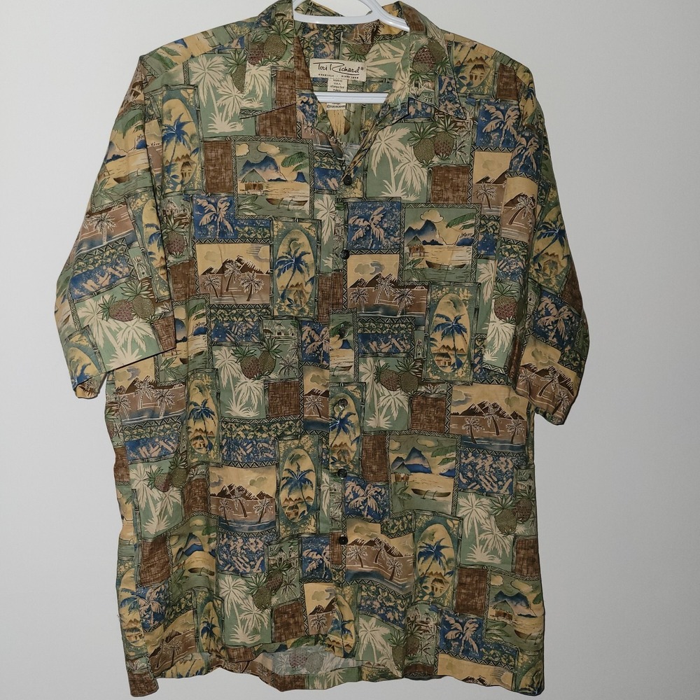 Tori Richard Short Sleeve Button Up Shirt Men's Size Large Hawaiian Beach Surf